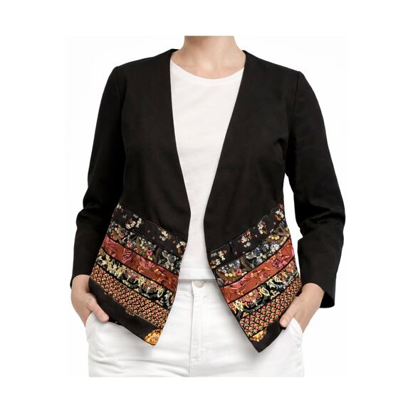 Coldwater Creek Jackets & Blazers - Coldwater Creek Blazer Size L Open Front Jacket Black Patchwork Boho Cardigan